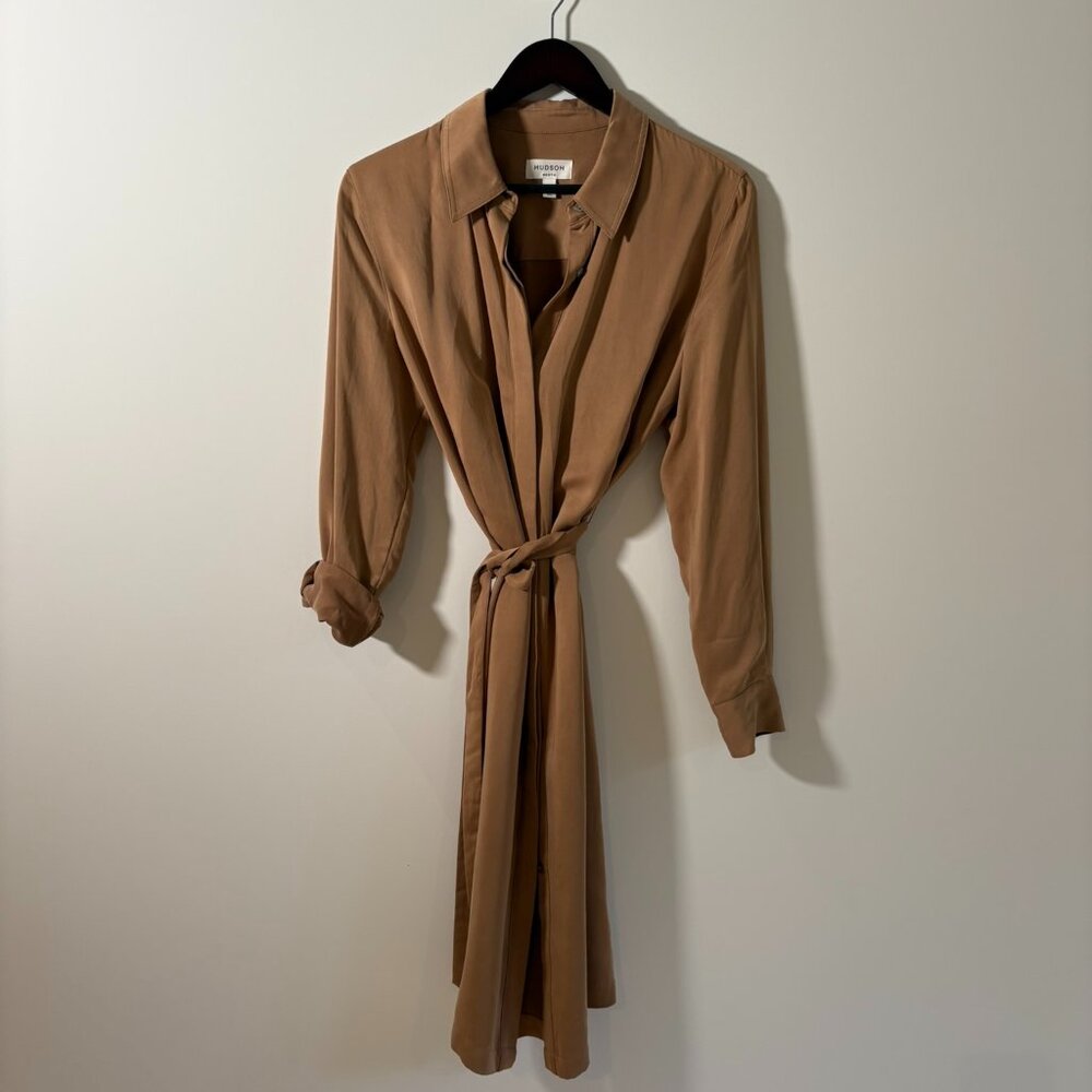 Hudson North Tan Shirt Dress M • Modal/Cupro • Belted • Soft Draped Fit